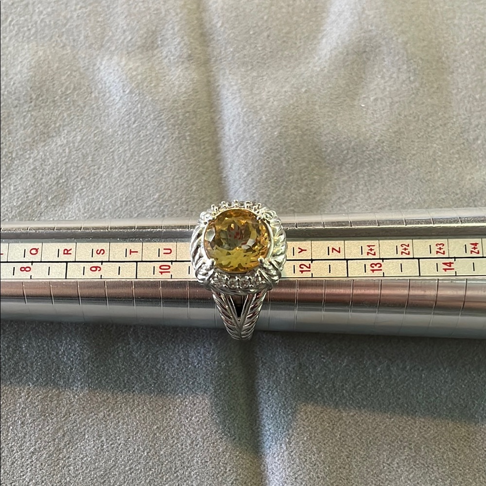 Judith Ripka Silver and Yellow Ring with Intricate Metalwork